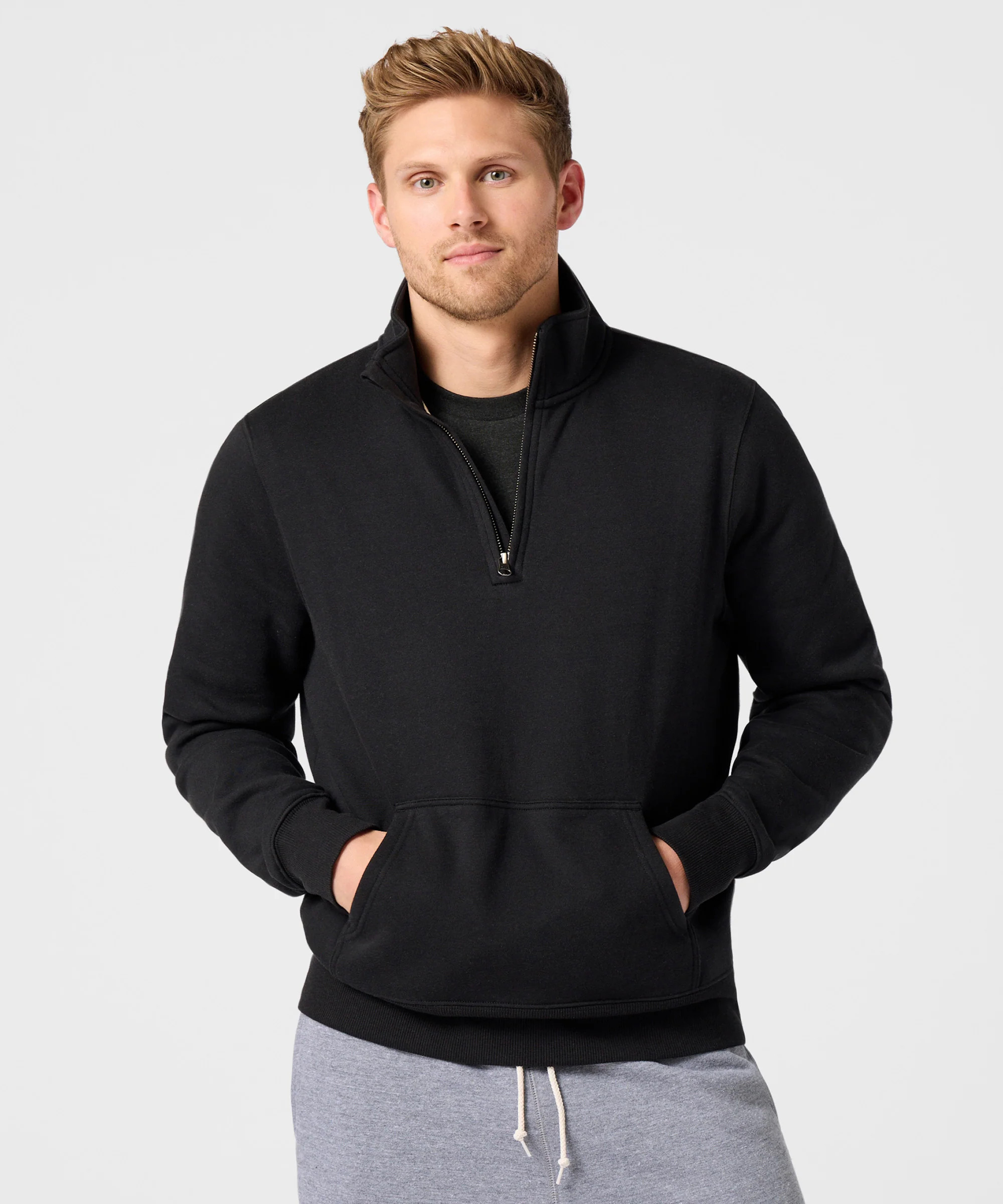 HOMAGE Go-To Quarter Zip Pullover | Fleece Quarter Zip Pullover | Black | Homage