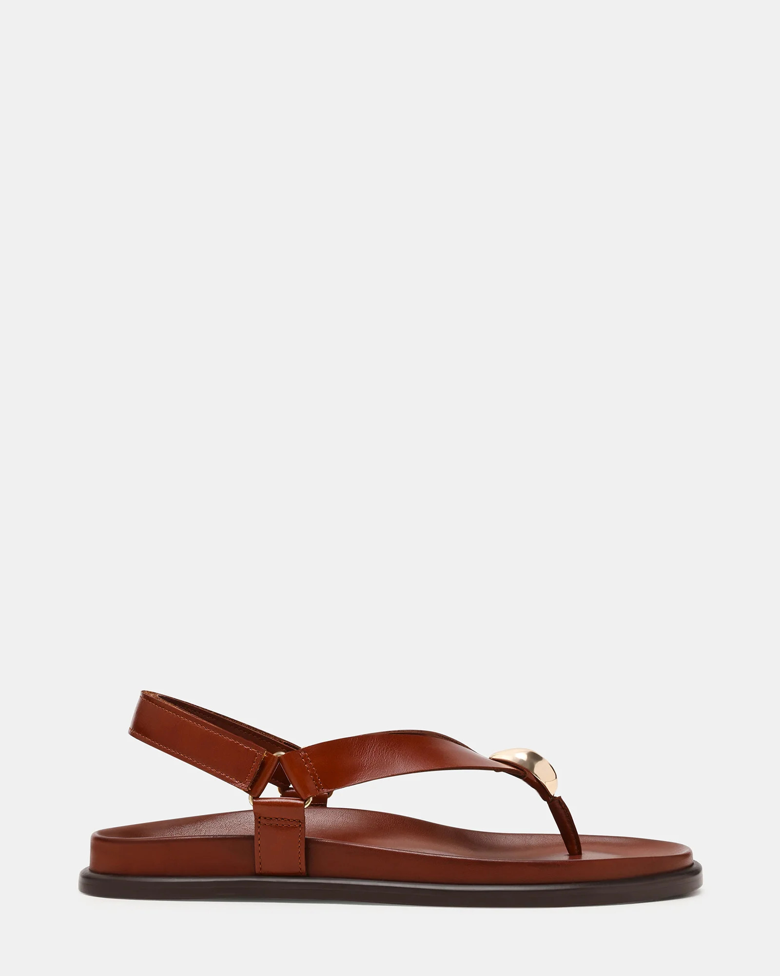 ELVIA Brown Leather Thong Gold-Detail Slingback Footbed Women's Sandal | Steve Madden (US)