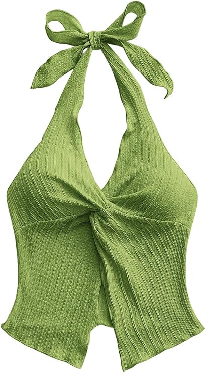 SHENHE Women's Twist Front Tie Halter Neck Split Hem Backless Summer Going Out Crop Top | Amazon (US)