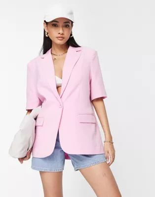 Vero Moda tailored suit blazer with short sleeves in pink | ASOS (Global)