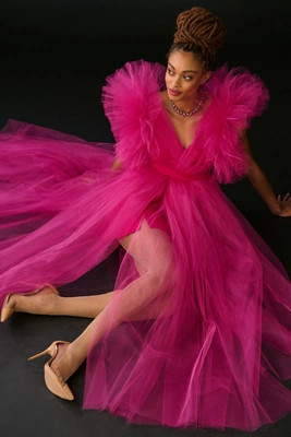 Morphine Fashion Tulle Butterfly-Sleeve Gown | Anthropologie (US)