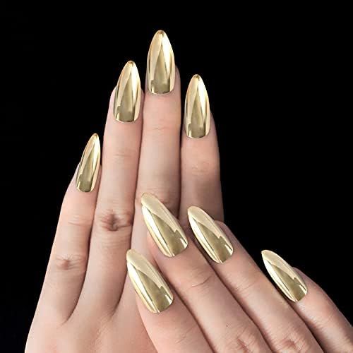 SIUSIO 24pcs Fake Nails 12 Different Size Stiletto Gold Magic Mirror Reflection Press on Full Cov... | Amazon (US)