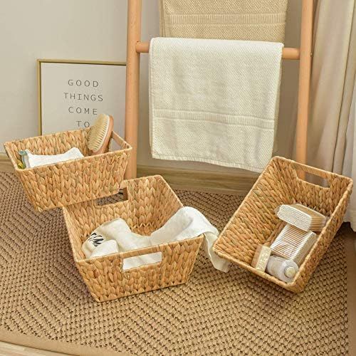 StorageWorks Water Hyacinth Storage Baskets, Large Wicker Baskets with Built-in Handles, 15 x 11 ½ x | Amazon (US)