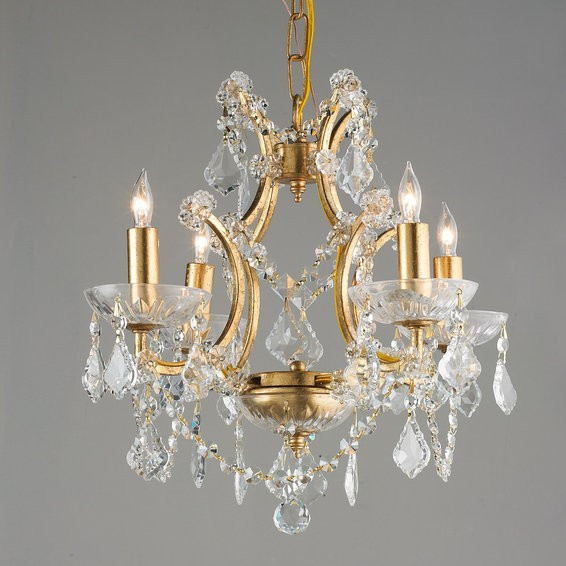 Gold Leaf and Crystal Mini Chandelier | Shades of Light