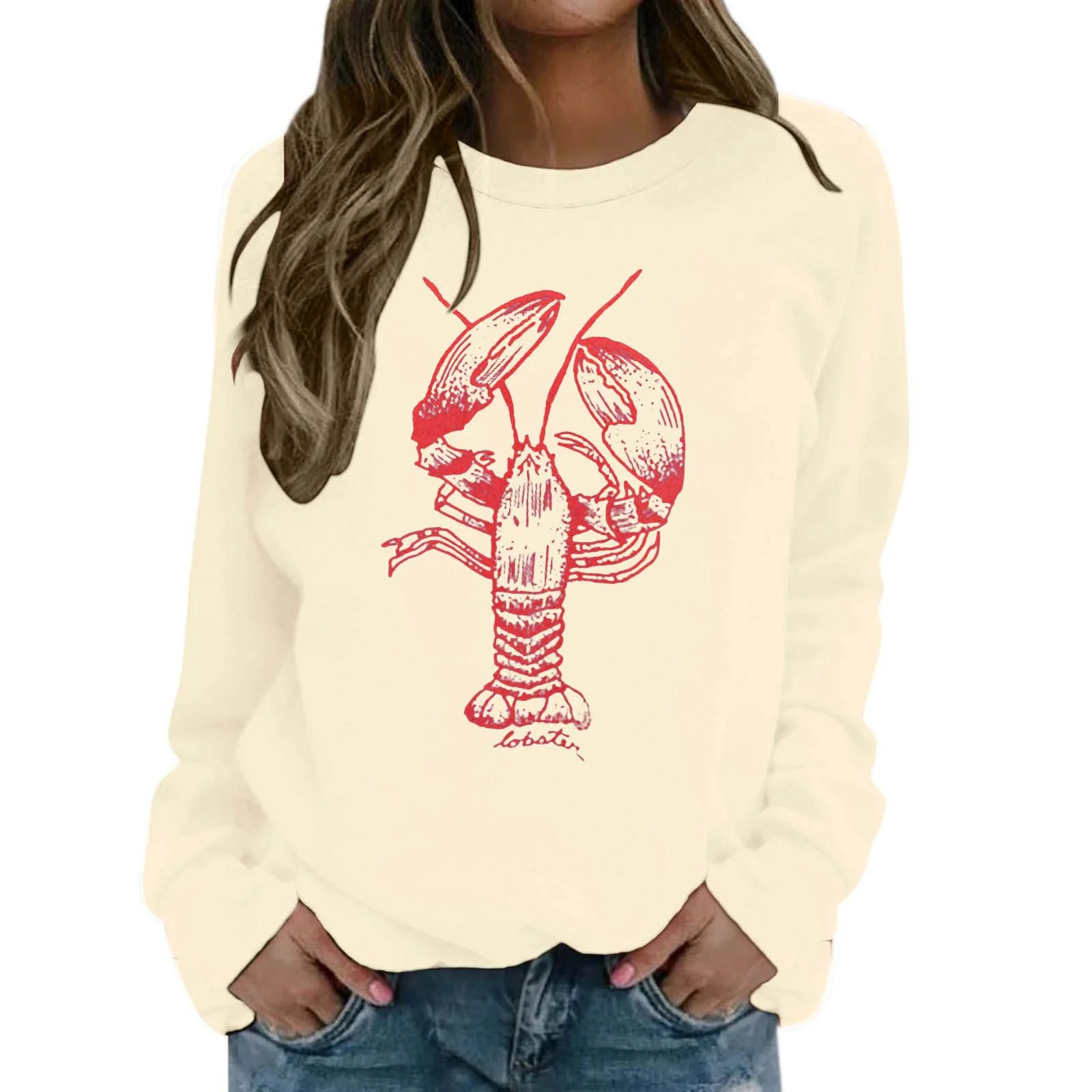Women's Oversized Sweatshirts Fashion Spring Tops Lobster Print Long Sleeve Crewneck Fall Casual ... | Walmart (US)