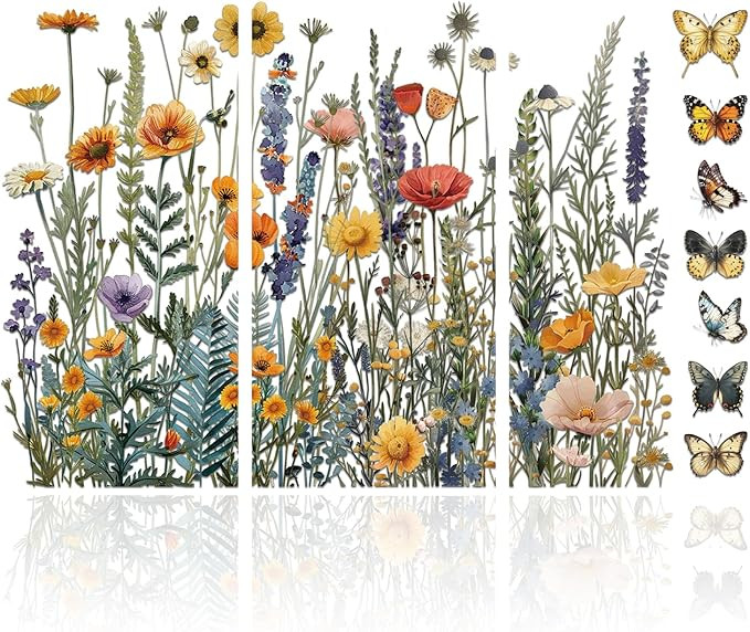 GLOBLELAND 3 Sheets Wildflowers Furniture Transfer 6x12inch Butterflies and Flowers Rub on Transf... | Amazon (US)