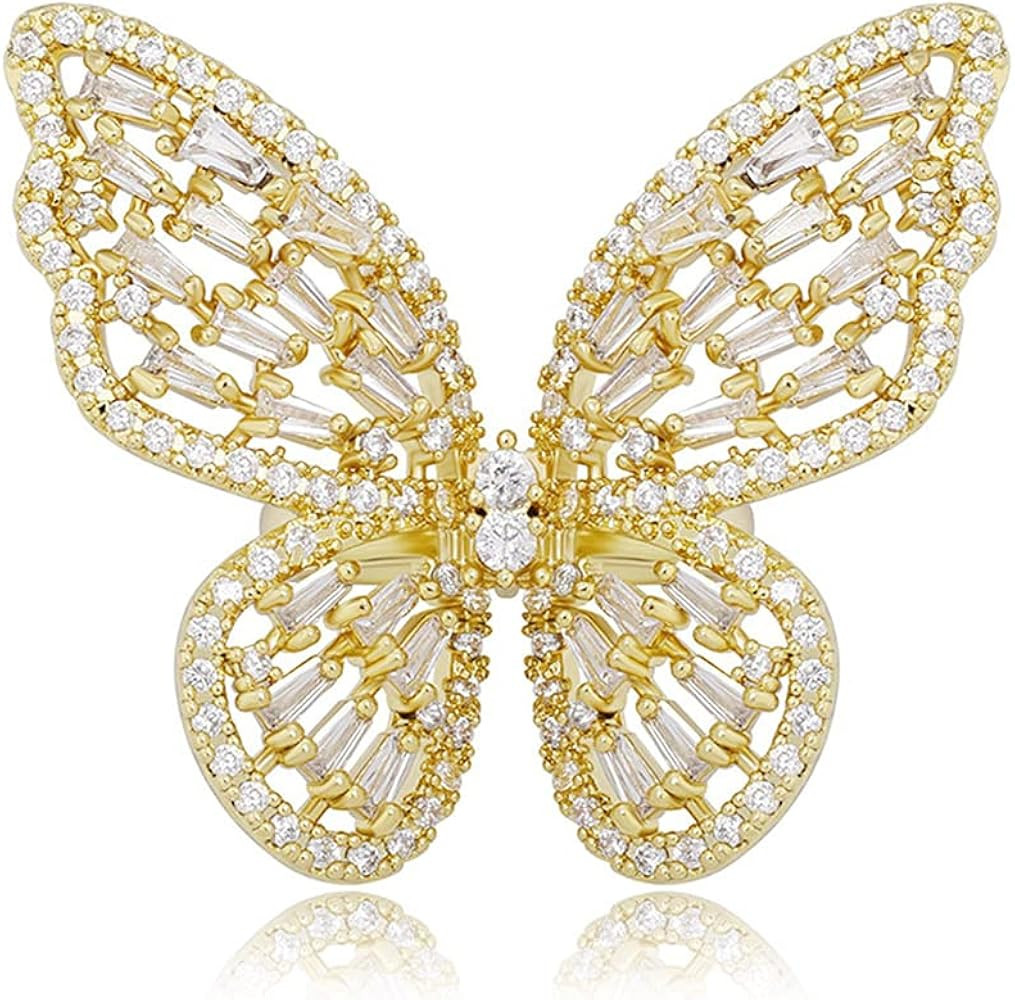 Non Tarnish Gold Rings for Women 14K Gold Plated Cubic Zirconia Butterfly Ring Adjustable Knuckle... | Amazon (US)