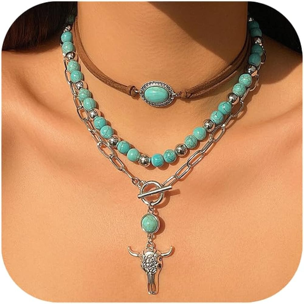 CSIYANJRY99 Layered Western Necklaces for Women Vintage Turquoise Beaded Western Jewelry for Wome... | Amazon (US)
