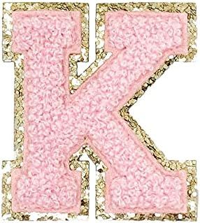 Amazon.com: ZOOX Gold Glitters & Pink Chenille Varsity Initial Patches, Adhesive Sticker Iron On,... | Amazon (US)