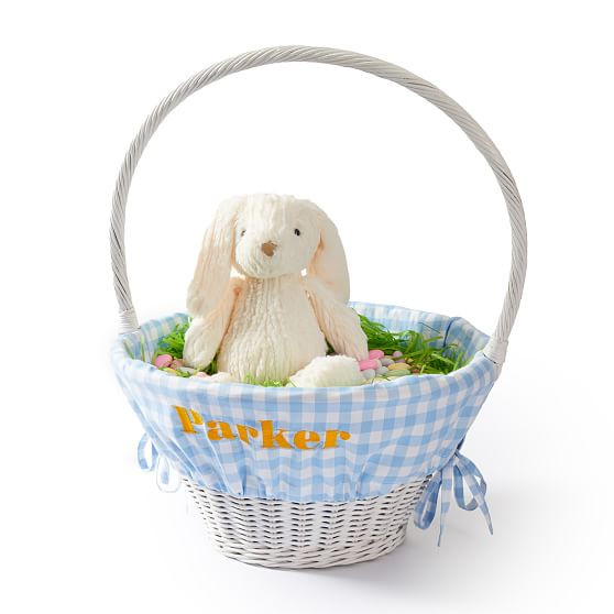 Pottery Barn Kids White Wicker Easter Basket Set, Blue Gingham | Mark and Graham