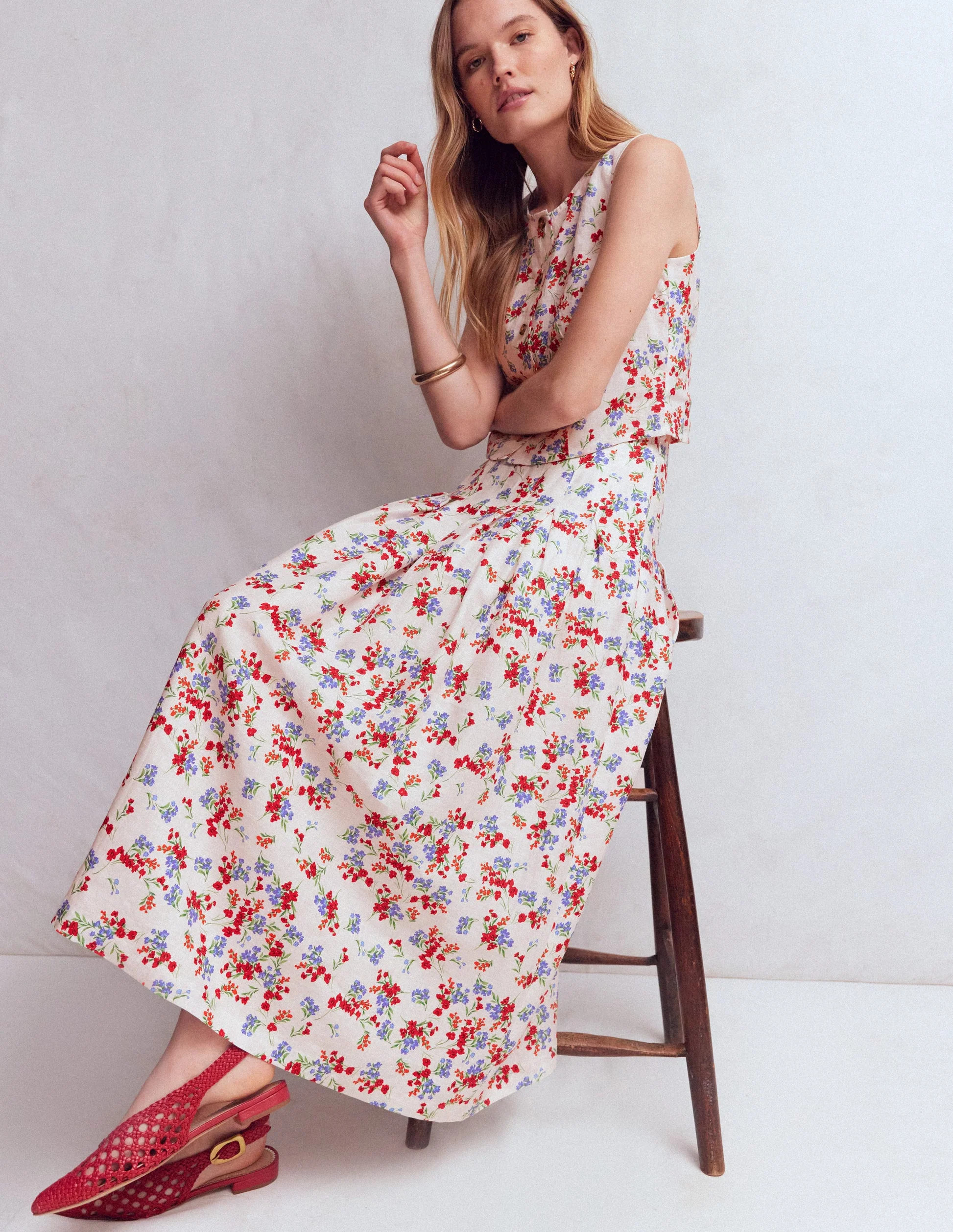 Valentina Linen Skirt-Ivory, Bloom Scatter | Boden (US)