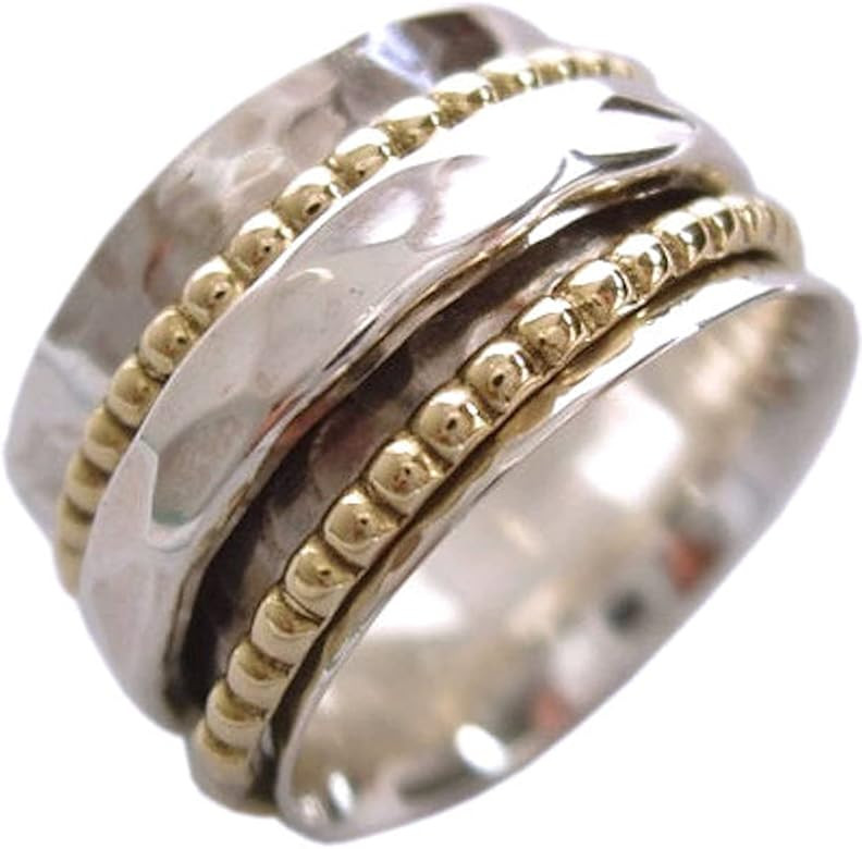 ENERGY STONE Clarity Sterling Silver Meditation Spinner Ring with Brass and Silver Spinners on Ha... | Amazon (US)