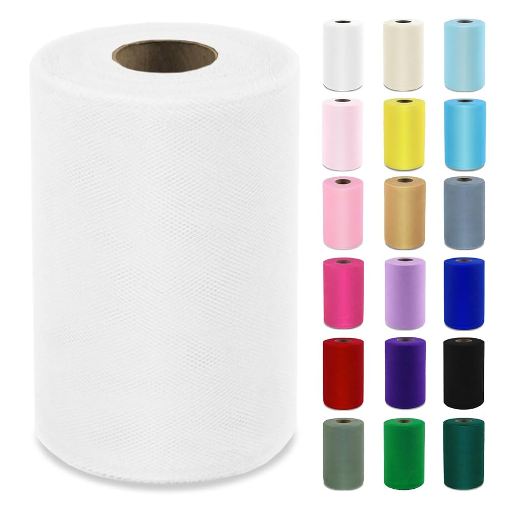 White Tulle Fabric Roll 6 Inch X 100 Yards (300ft) Mesh Tulle Ribbon for Gift Wrapping, Tutus, We... | Amazon (US)