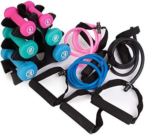 Light Resistance Weight Training Bundle - Low Impact Rubber Resistance Bands and Soft Neoprene Dumbb | Amazon (US)