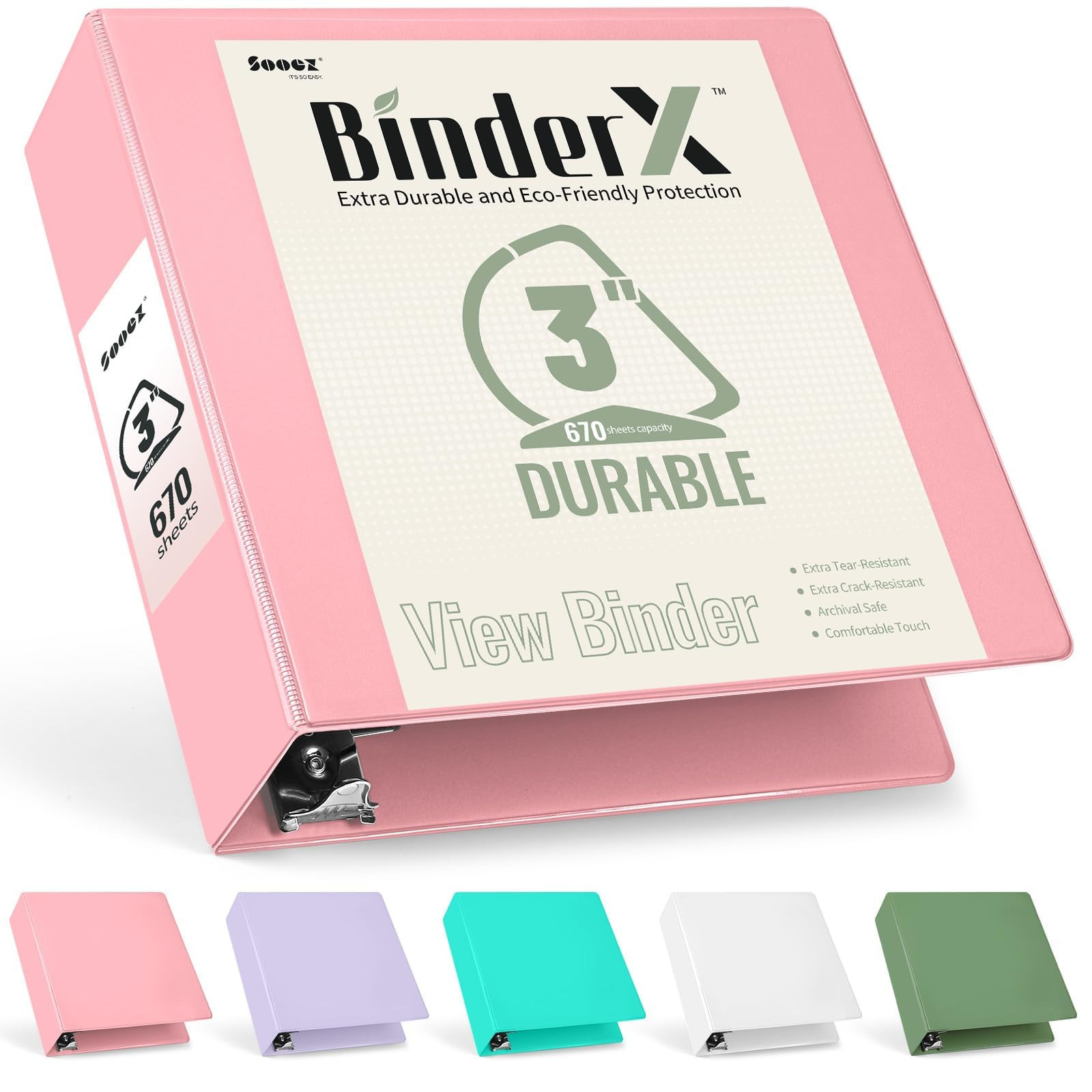 Sooez BinderX Extra Durable 3 Inch 3 Ring Binder, D-Ring Large Binder, Holds 670 Sheets of 8.5x11... | Amazon (US)