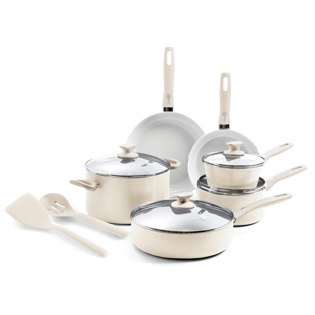 Dover Ceramic Nonstick 12-Piece Cookware Set | Cream White | GreenPan