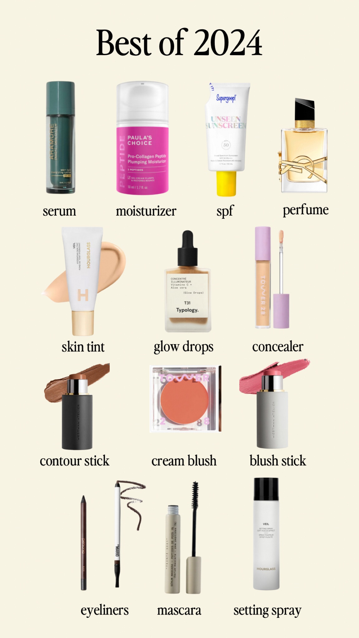 best products of 2024 - skincare and makeup 