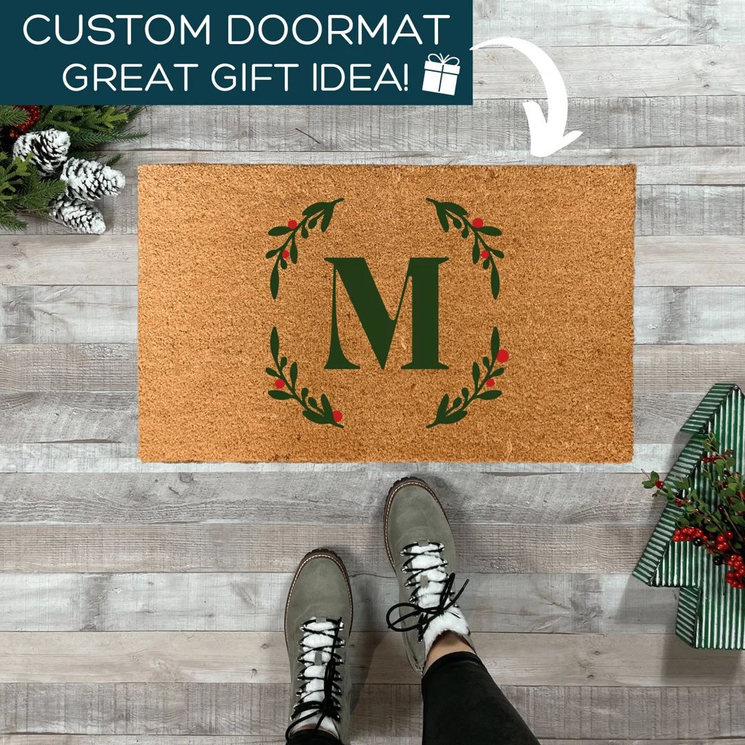 Christmas Doormat Initial Gift for Mom Custom Doormat - Etsy | Etsy (US)