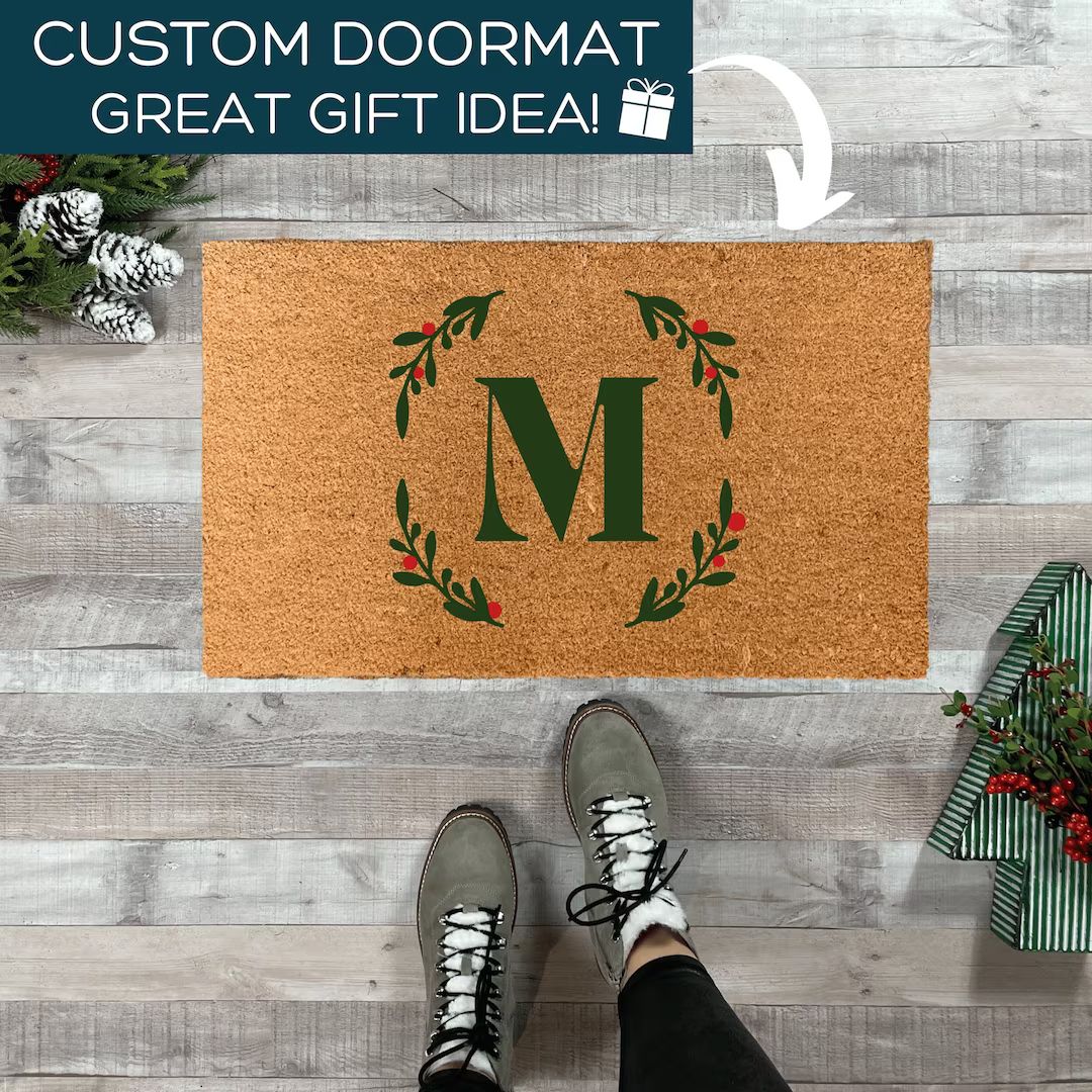 Christmas Doormat Initial Gift for Mom Custom Doormat - Etsy | Etsy (US)