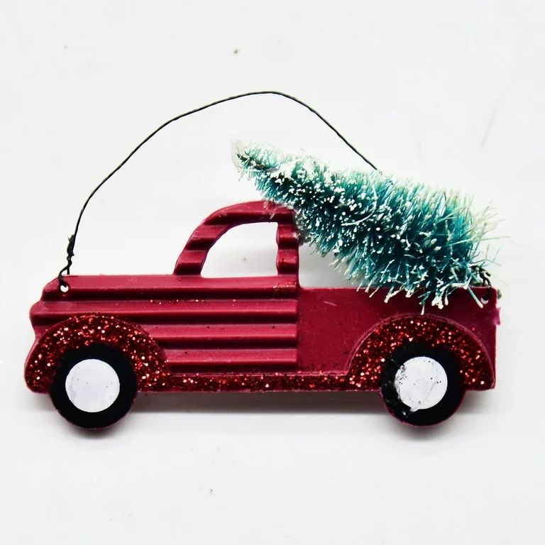 Holiday Time 4 Count Miniature Red Truck, Boughs of Holly Themed Family Christmas Tree Ornament S... | Walmart (US)
