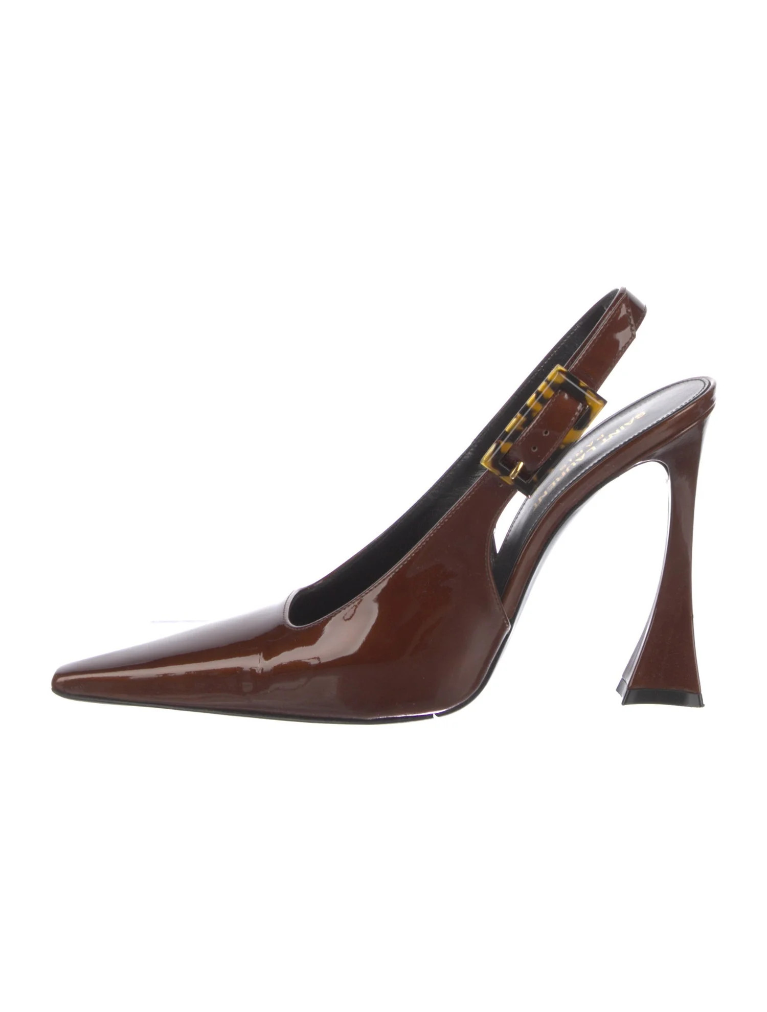 Saint Laurent Patent Leather Slingback Pumps - Brown Pumps, Shoes - SNT479753 | The RealReal | The RealReal