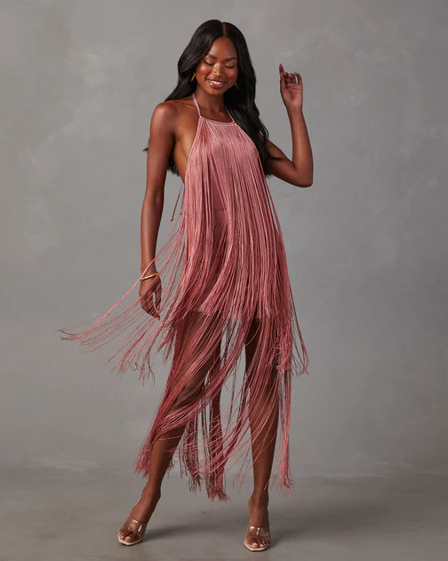 Twain Fringe Midi Dress - Pink | VICI
