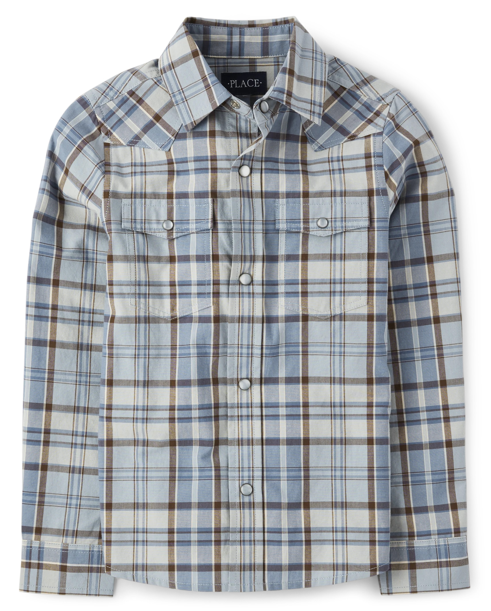 Boys Plaid Poplin Snap Front Shirt - blue aura | The Children's Place