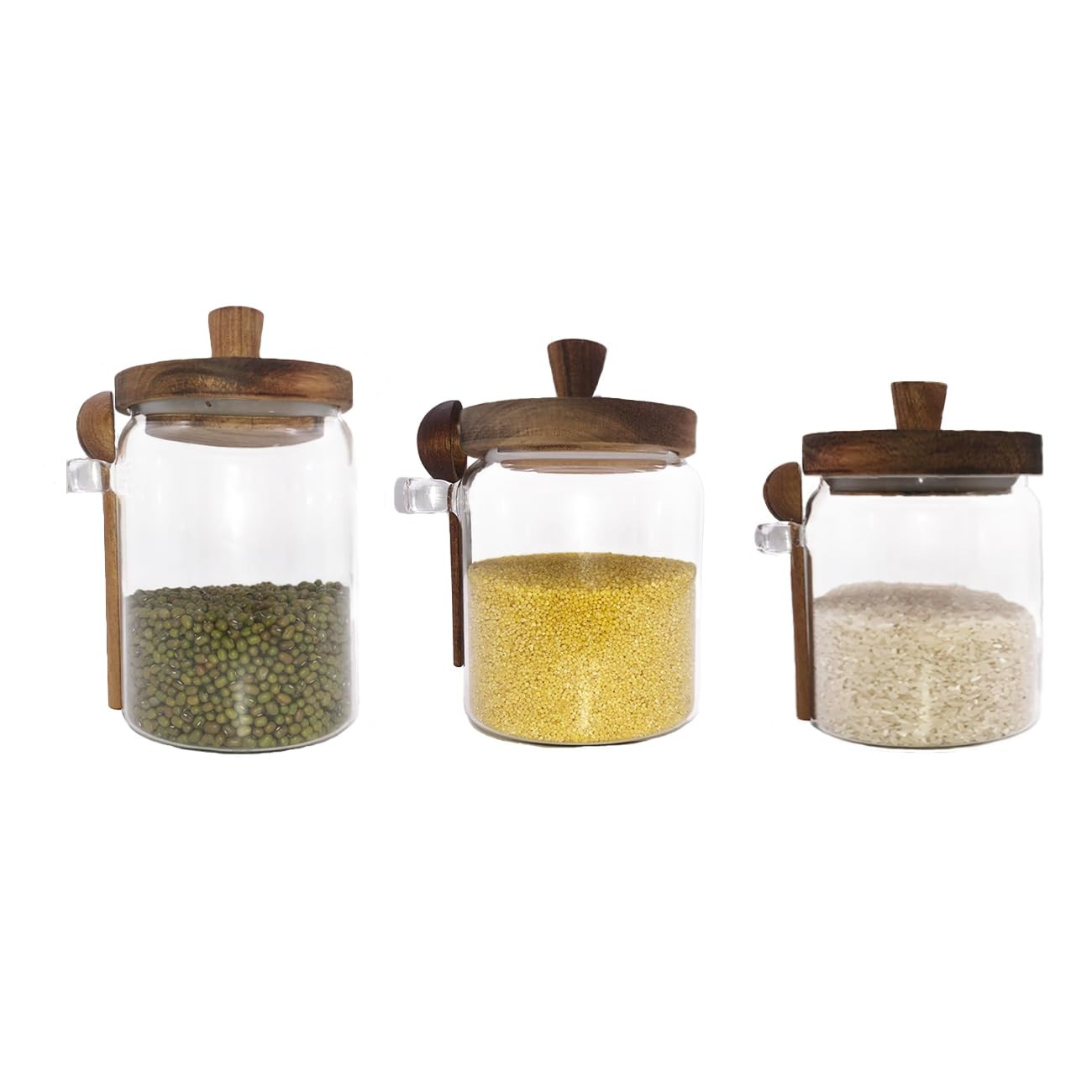 Glass Jars with Wooden Lids and Spoons set of 3,Clear Glass Coffee Containers with Scoop Decorati... | Amazon (US)