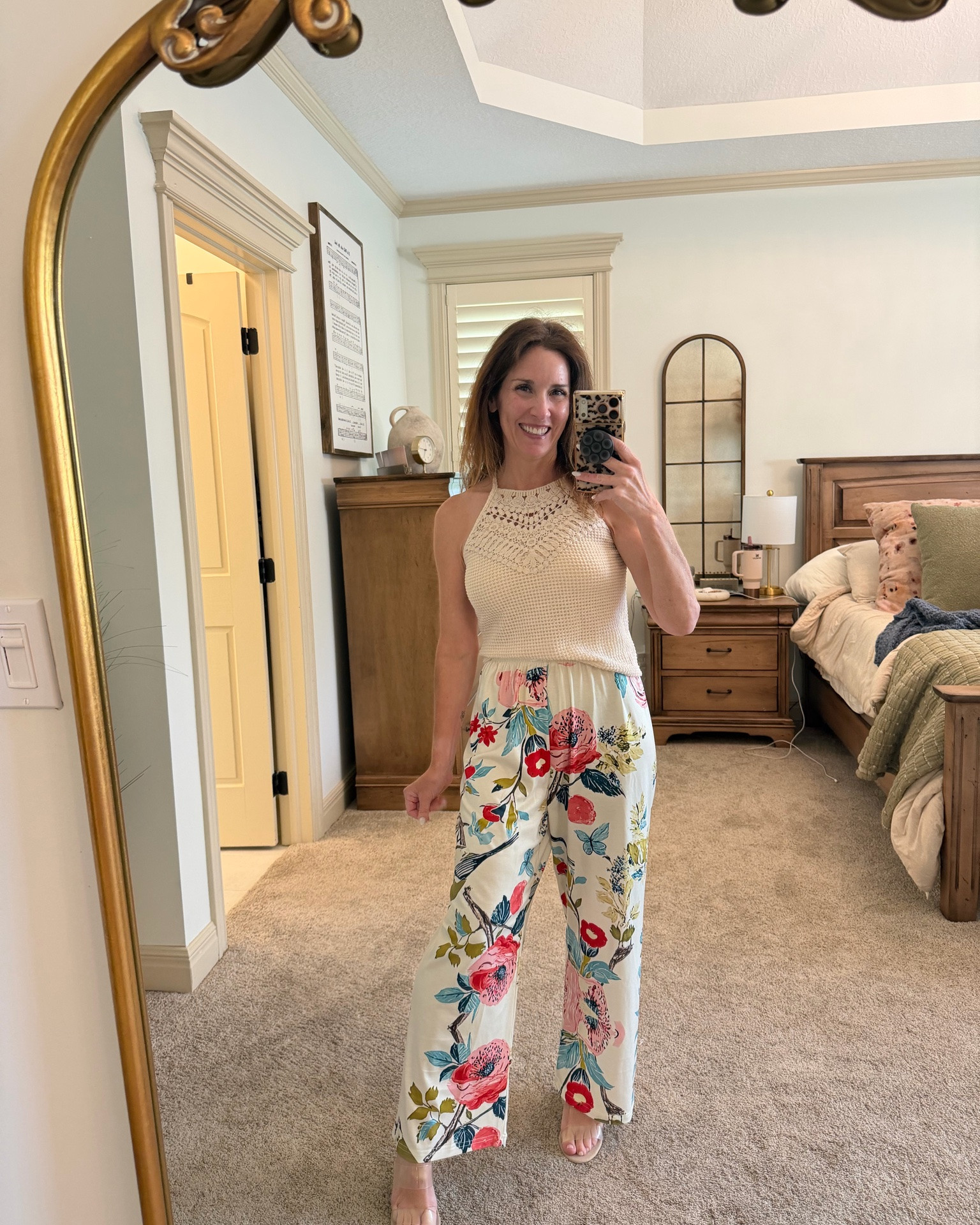 Comfort and style? Yes, please. 🌸🤍

This is the kind of outfit I reach for when I want to look put together without sacrificing comfort. The floral wide-leg pants make such a statement, while the crochet sweater tank keeps the look classic and easy to wear.

Perfect for vacation, brunch with friends, shopping, or a casual date night. Just add your favorite sandals, and you’re ready to go!

I’ve linked everything in my LTK if you’d like to shop the look. 🤍

Now tell me…
Where would you wear this first?
🌸 Sunday brunch
🛍️ Shopping day
✈️ Vacation
💕 Casual date night

Drop your pick below! 👇

#LTKStyle #LTKFinds #SummerStyle #WideLegPants #PetiteFashion #CasualChic #VacationOutfit #BrunchStyle #EverydayFashion #OOTD

#LTKootd #LTKPetite #LTKOver40