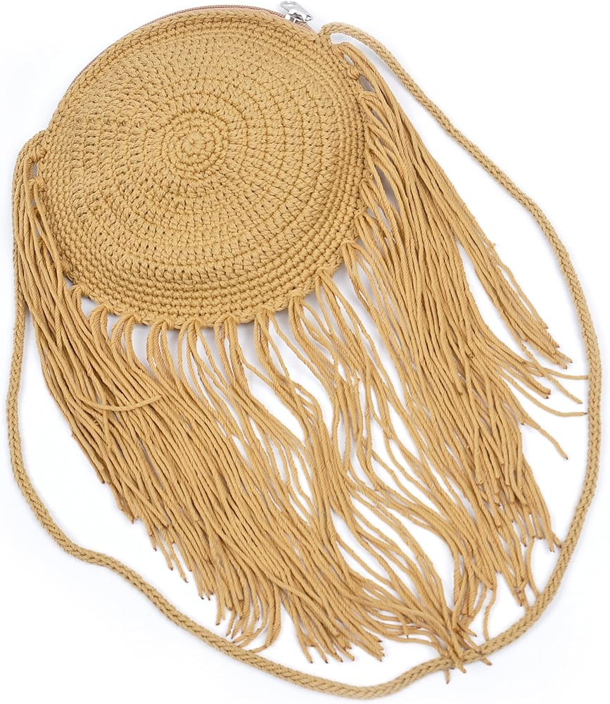 Outlavish Straw Beach Bag Purse Tassel Fringe Macrame Boho Hippie, For Women Summer Party, Evenin... | Amazon (US)