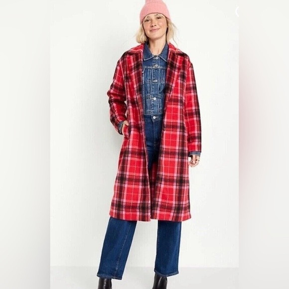 Old Navy Women's Oversized Soft-Brushed Tartan Red Plaid Overcoat Sizes M | Poshmark