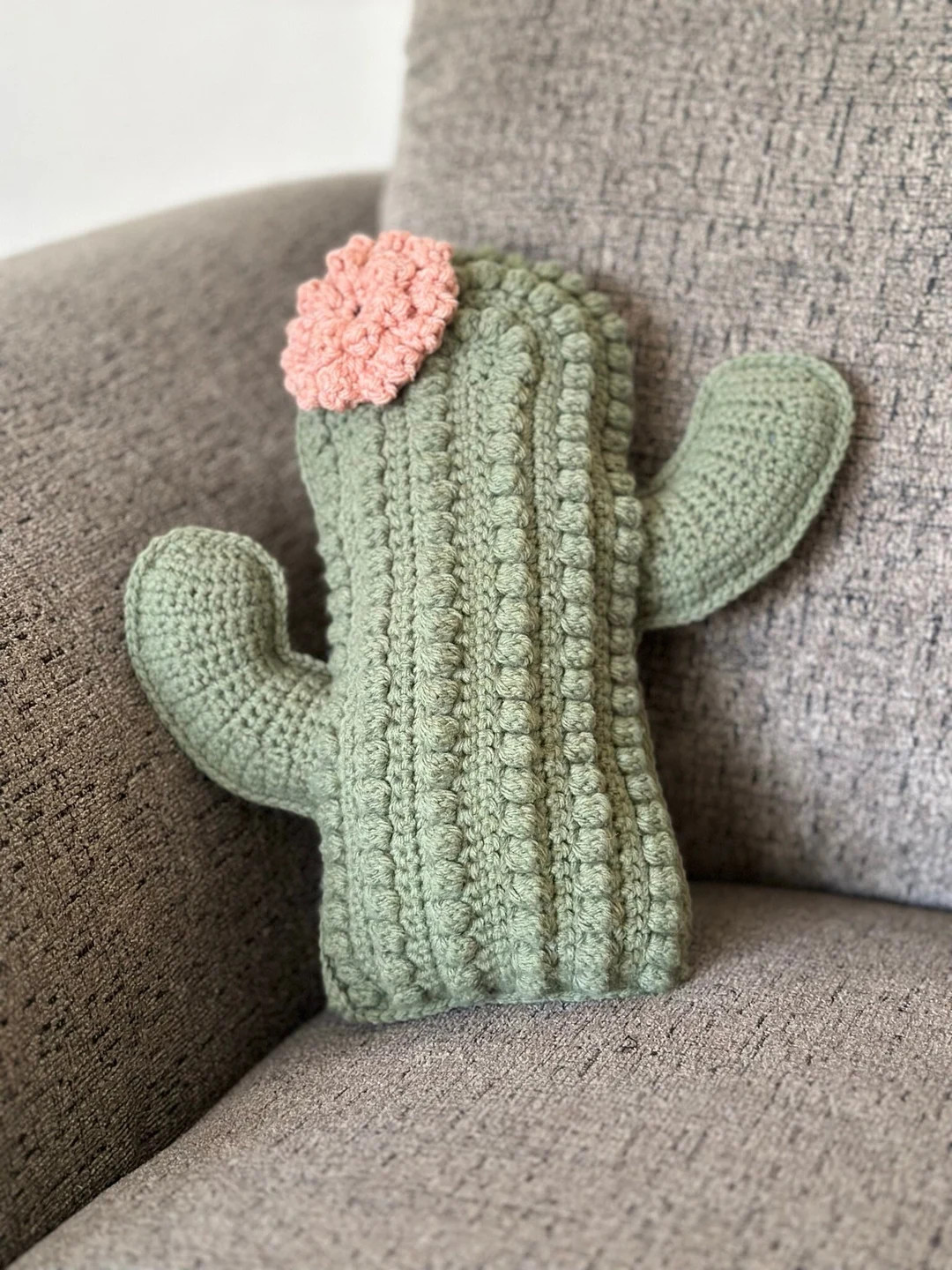 Crochet cactus decorative throw pillow with flower | Etsy (US)