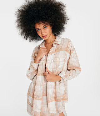 Long Sleeve Oversized Plaid Button-Down Shirt | Aeropostale