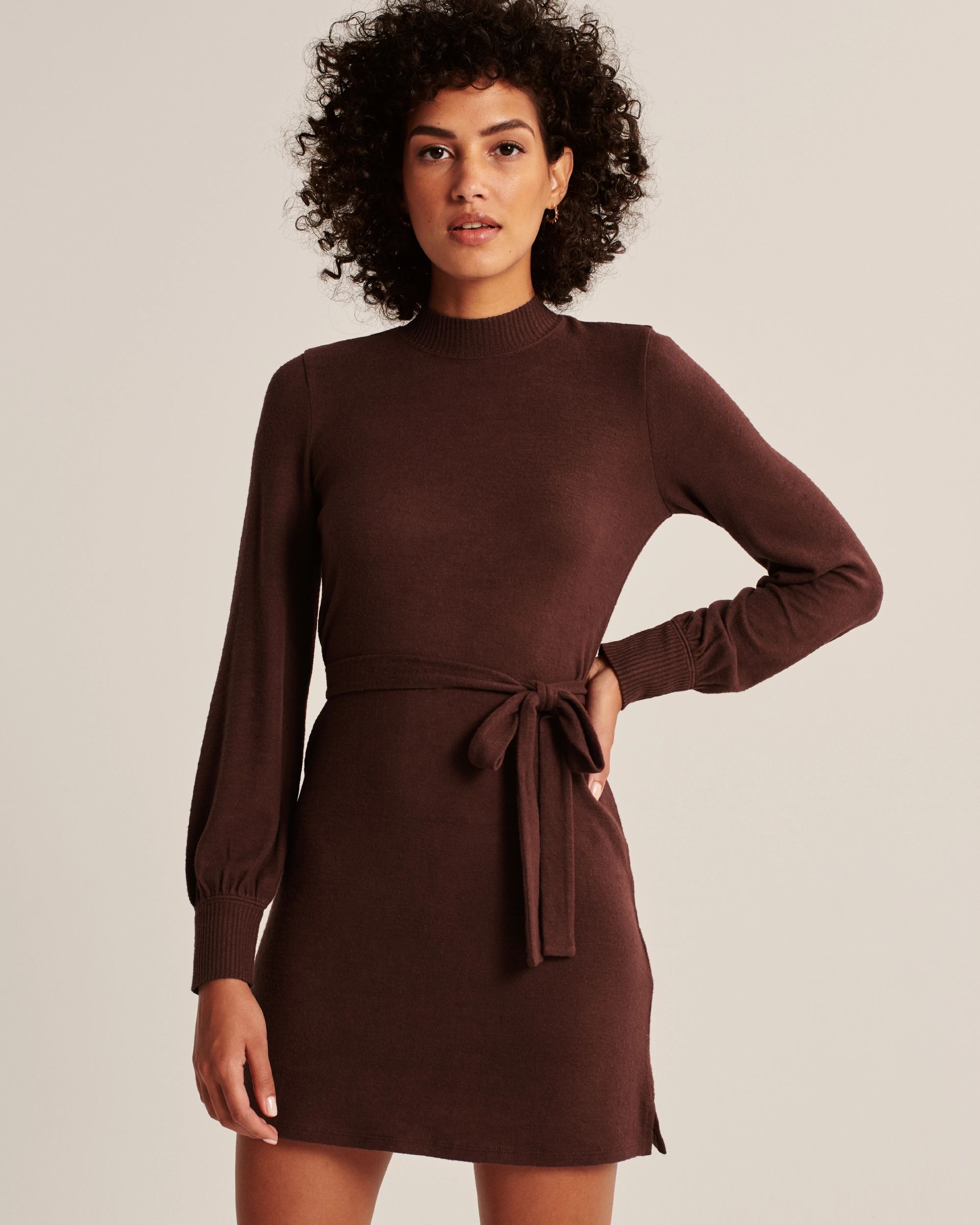 Long-Sleeve Cozy Belted Mini Dress | Abercrombie & Fitch (US)