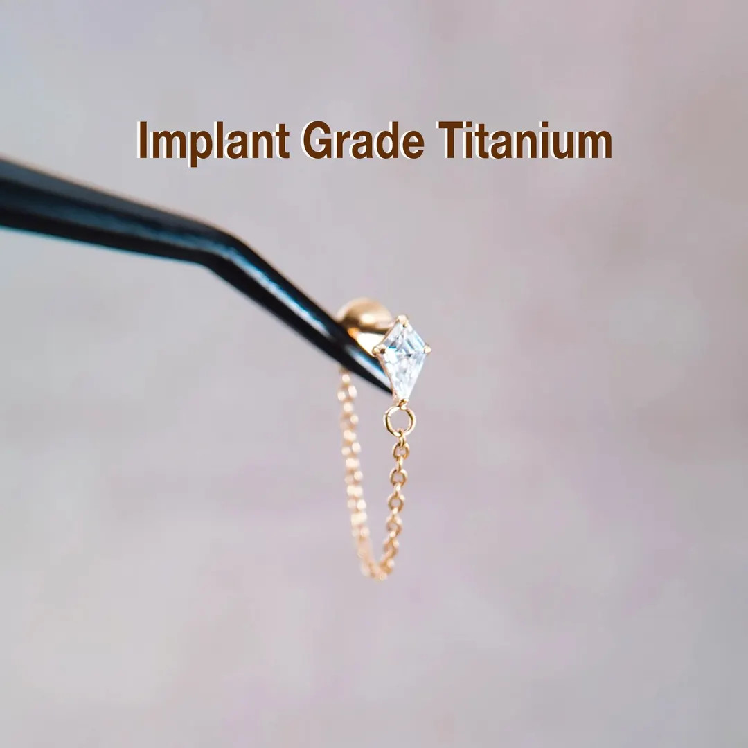 20G/18G/16G Titanium Threadless Cz Chain Push Pin Stud, Flat Back Stud, Conch Chain Earrings Heli... | Etsy (US)