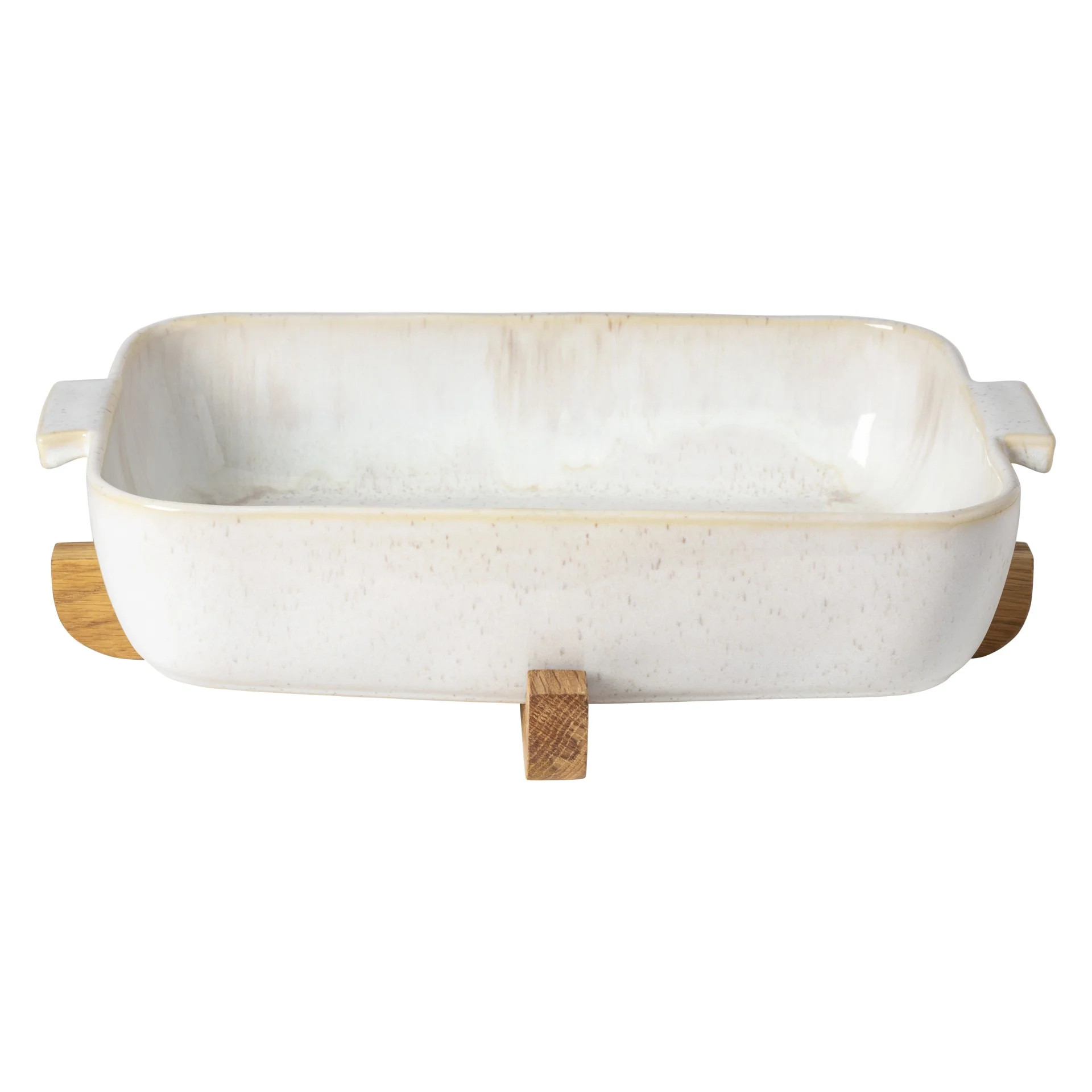 Eivissa Costa Nova Rectangular Baker with Oak Wood Trivet - Sand Beige | Mintly Home