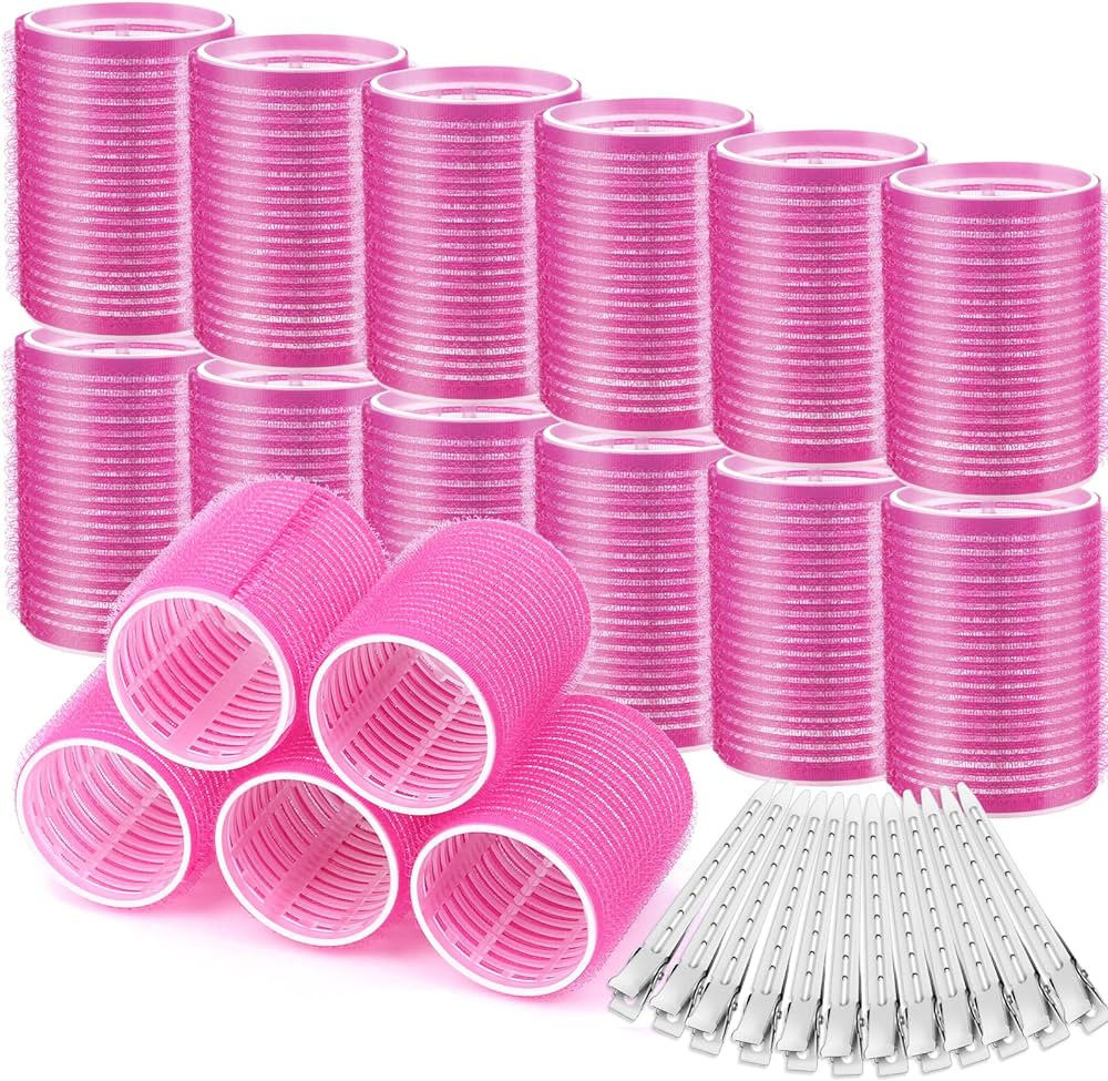 Hair Curlers Rollers, 12Pcs Big Hair Rollers Self Grip Holding Curlers with 12Pcs Stainless Steel... | Amazon (US)