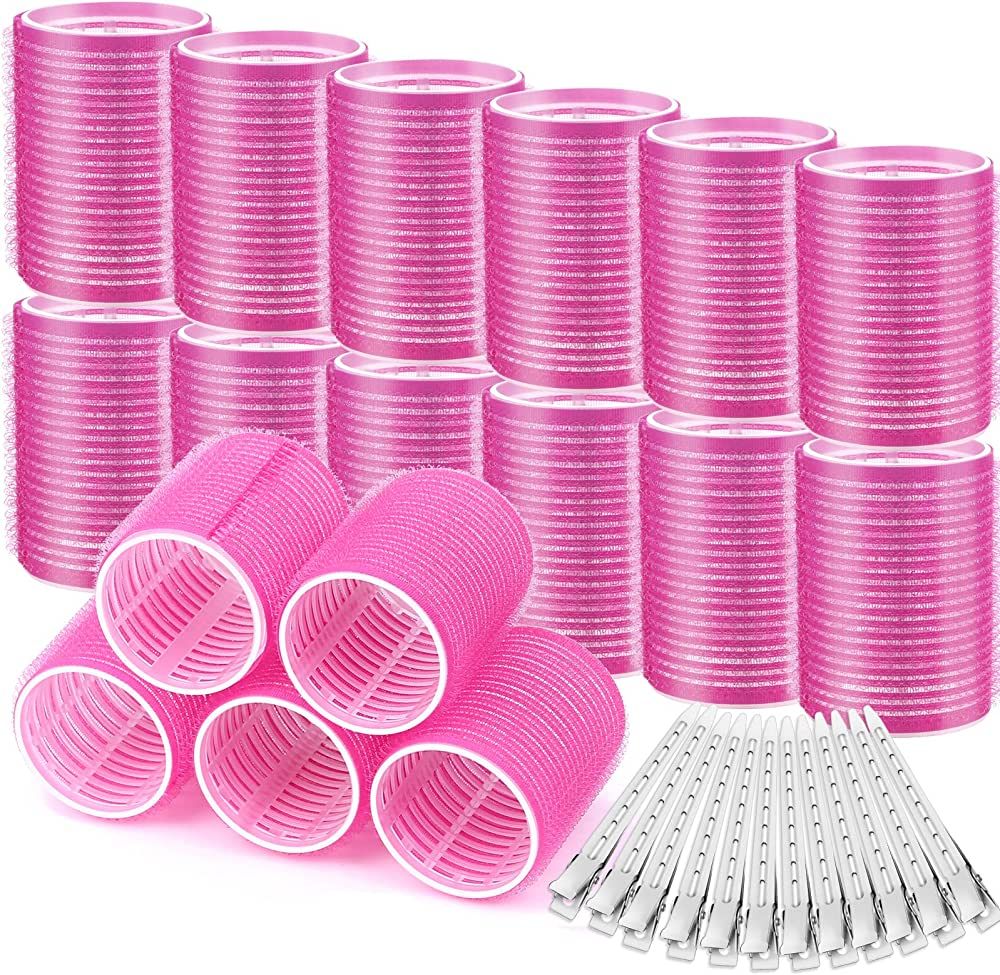 Hair Curlers Rollers, 12Pcs Big Hair Rollers Self Grip Holding Curlers with 12Pcs Stainless Steel... | Amazon (US)