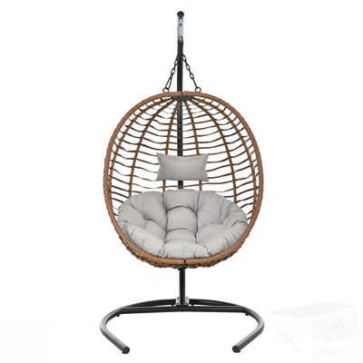 Single Person Folding Egg Chair With Stand, Ideal For Indoor And Outdoor Relaxation, Featuring Adjustable Anti-Slip Feet | Wayfair North America
