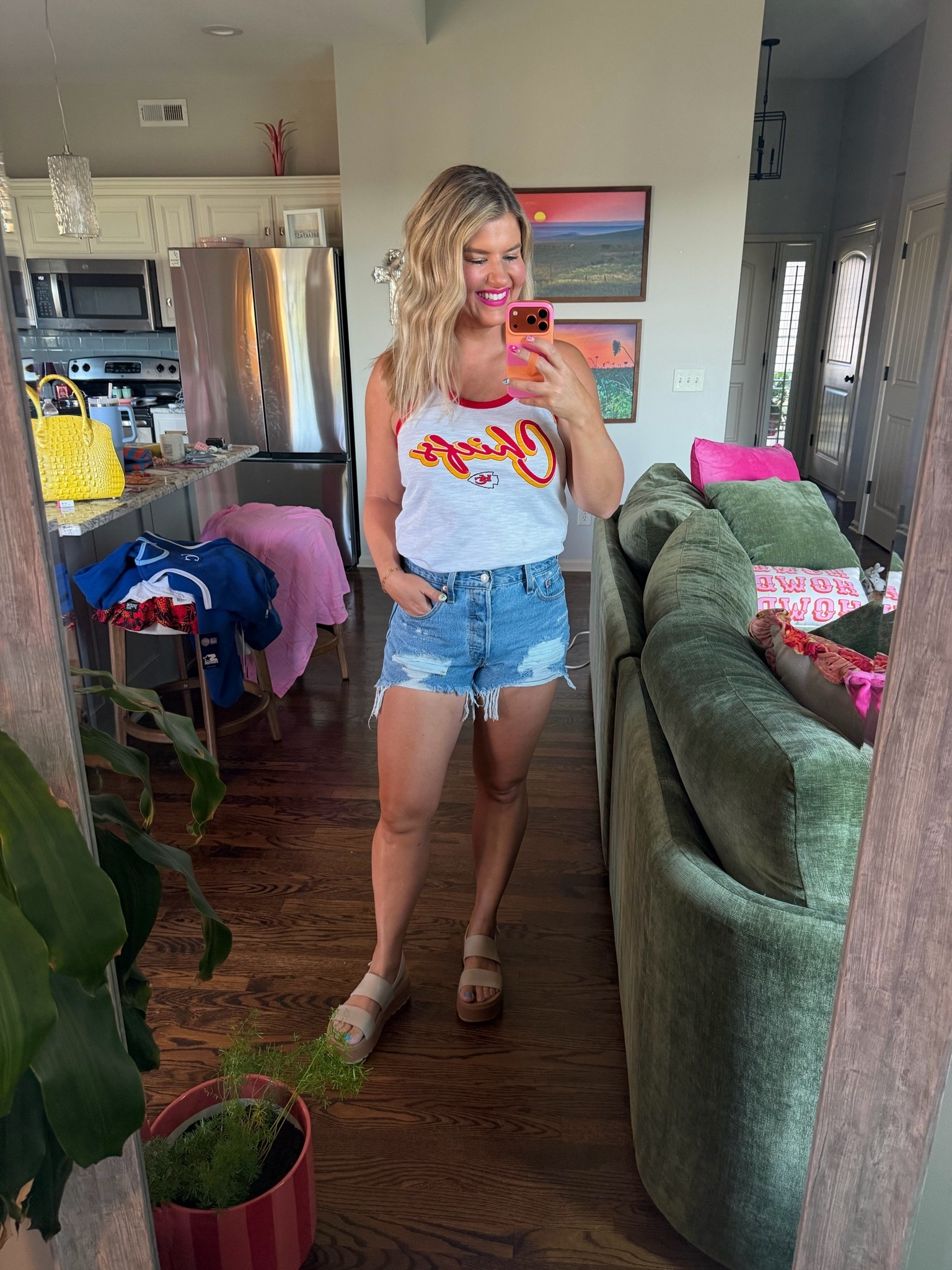 Chiefs game day outfit 
Kansas City
NFL Monday Night Football 
Jean shorts
Affordable style 
Reef
Target
DSW
Loopy phone case

#LTKdayinmylife #LTKgrwm #LTKootd