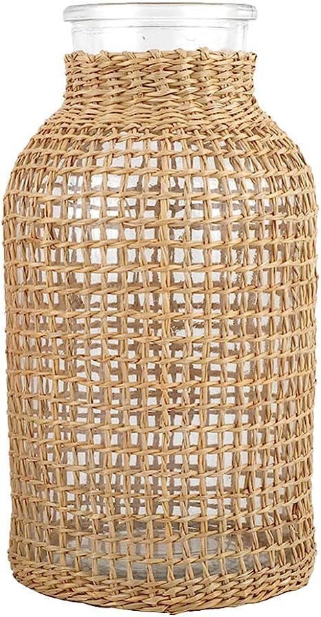 DOITOOL Glass Flower Vase with Rattan Cover Flower Bud Vase Round Decorative Flower Vase Floral C... | Amazon (US)