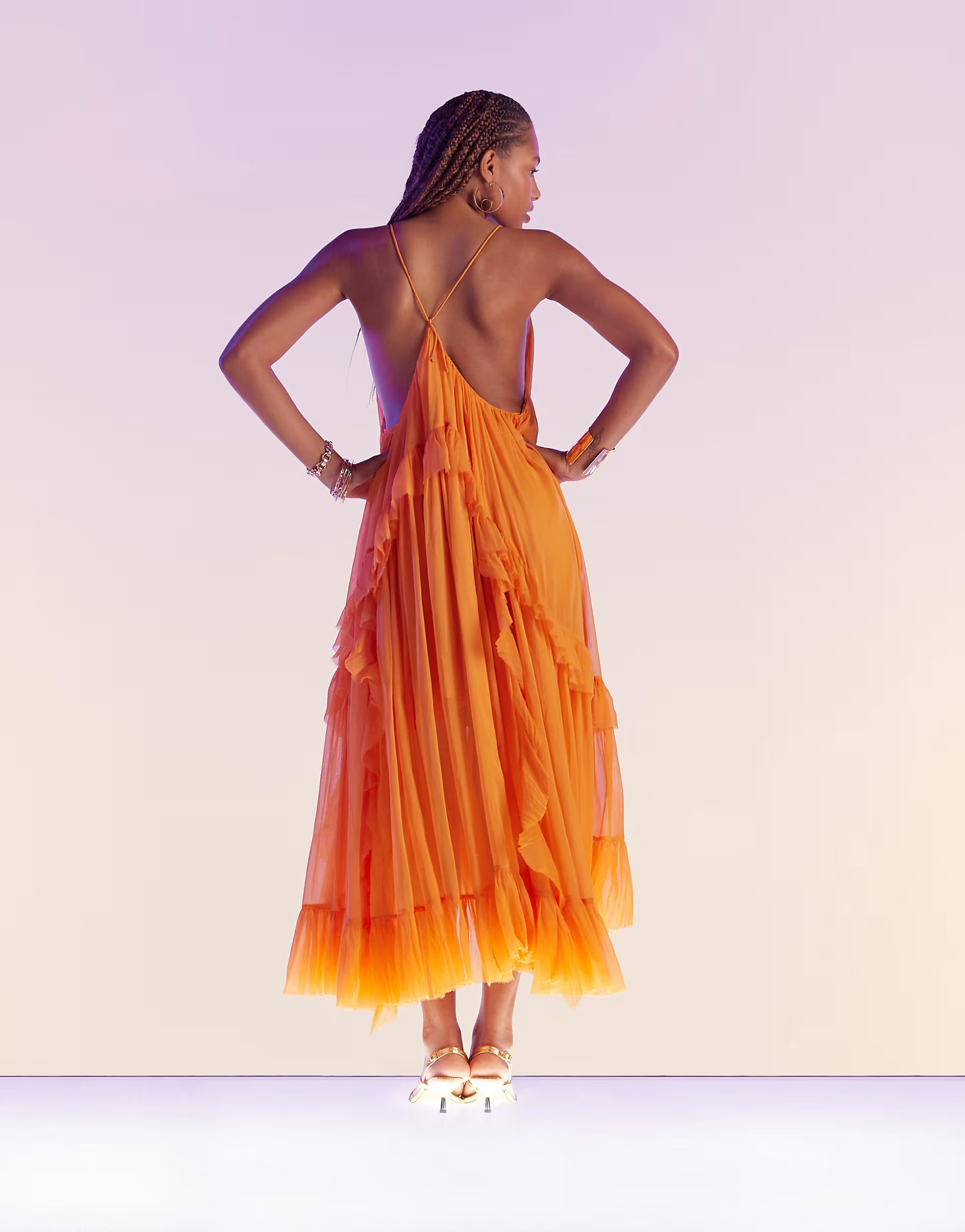 ASOS DESIGN scoop neck trapeze maxi dress with frill in bright orange | ASOS | ASOS (Global)