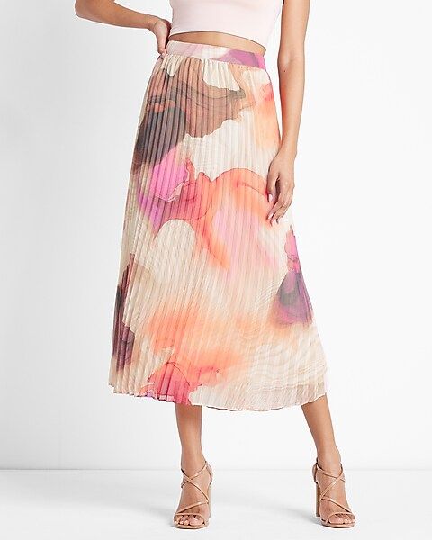 Conscious Edit Super High Waisted Printed Pleated Midi Skirt | Express