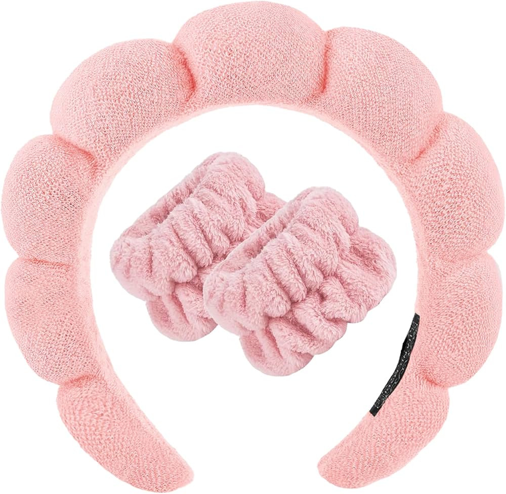 Zkptops Spa Headband for Washing Face Wristband Set Sponge Makeup Skincare Terry Cloth Bubble Sof... | Amazon (US)