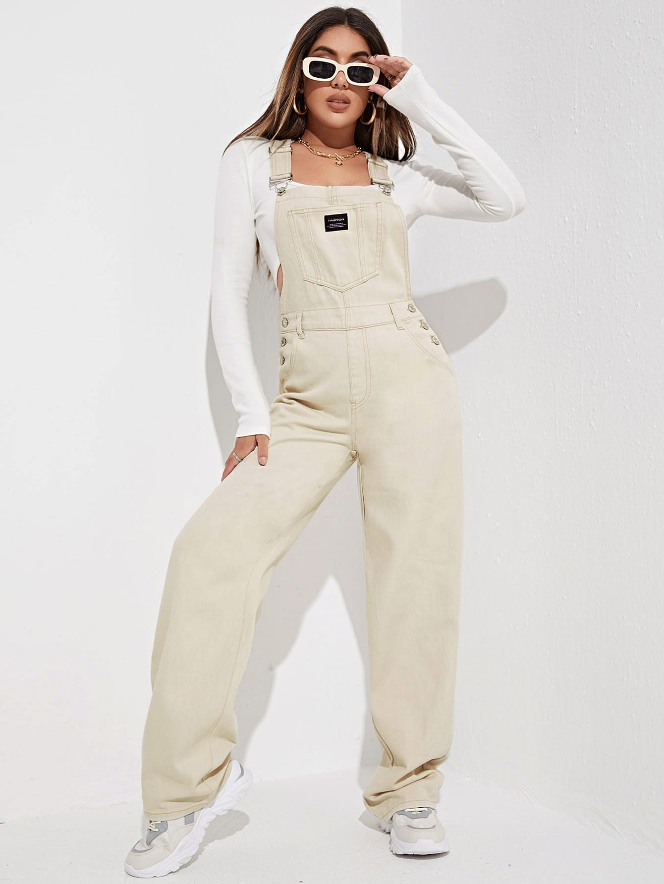 Patched Detail Pocket Front Denim Overalls Without Tee
   SKU: sw2108287355596340      
         ... | SHEIN