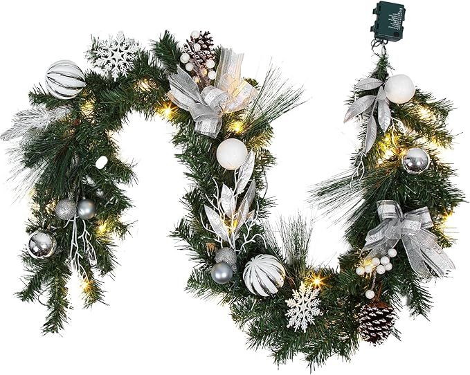 LinTimes 6 FT Pre-lit Christmas Garland with Lights, Artificial Xmas Green Rattan with Ribbon and... | Amazon (US)