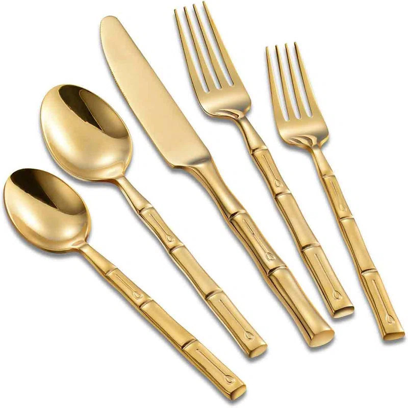 Bayou Breeze Flatware Set Set with Bamboo Pattern Mirror Polished 20 Pieces Cutlery Set Service f... | Wayfair North America
