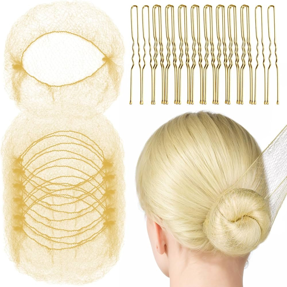 Fandamei 20PCS Hair Nets Invisible, Gold Elastic Edge Mesh, 20inch(50cm), for Bun & 40PCS U Shape... | Amazon (US)