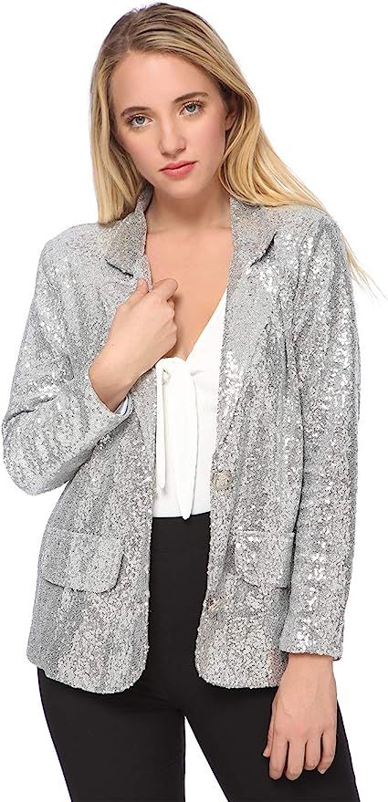 Anna-Kaci Women's Evening Sparkle Sequins Open Front Long Sleeve Blazer Jacket | Amazon (US)