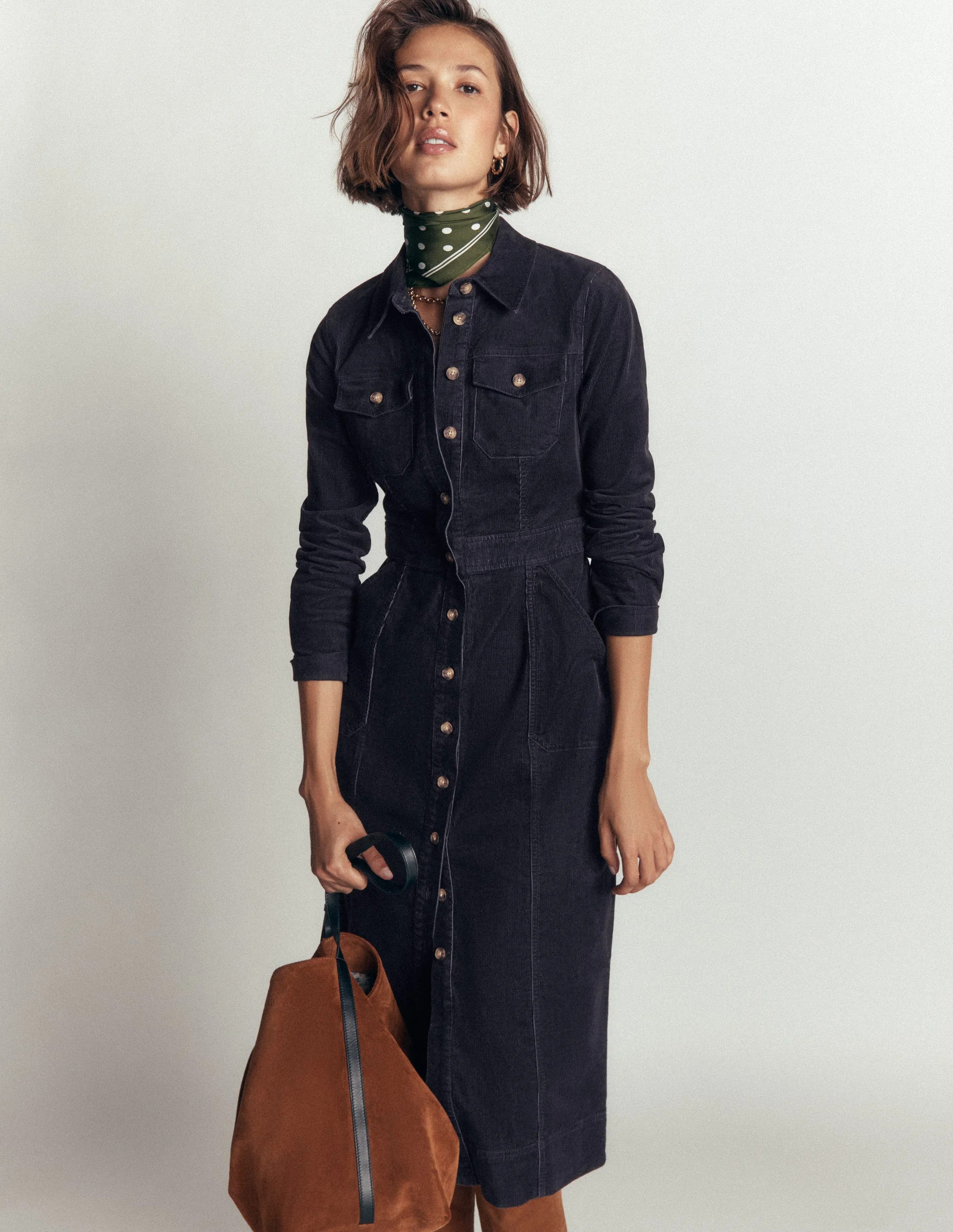 Fleur Cord Midi Dress-Navy | Boden (US)